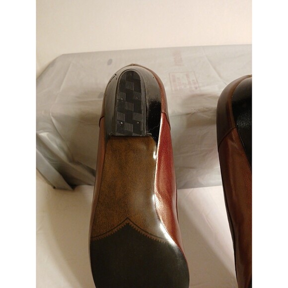 80s Selby Comfort Flex Colorblock Browns/Black Leather Gold Dots Low Heel 9.5 - Picture 10 of 16